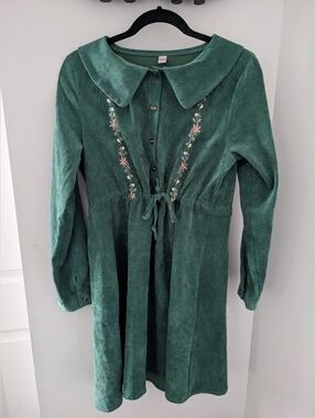 Cottagecore Midi Long Sleeve Dress with Floral Embroidery